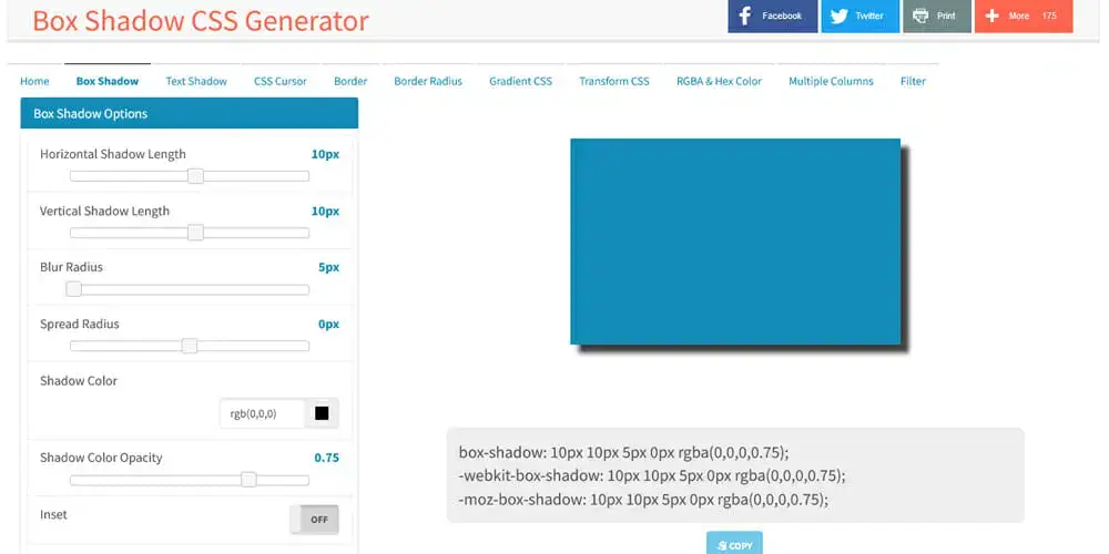 Box Shadow CSS Generator