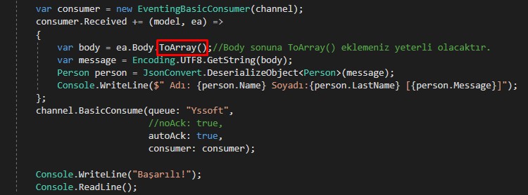 RabbitMQ ReadOnlyMemory <byte> to byte[] Hatası Çözümü